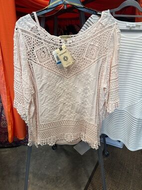 Democracy Light Blush Crochet Panel Tunic
